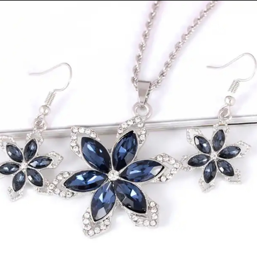 Austrian Crystal Silverplated Simulated Sapphire … - image 4